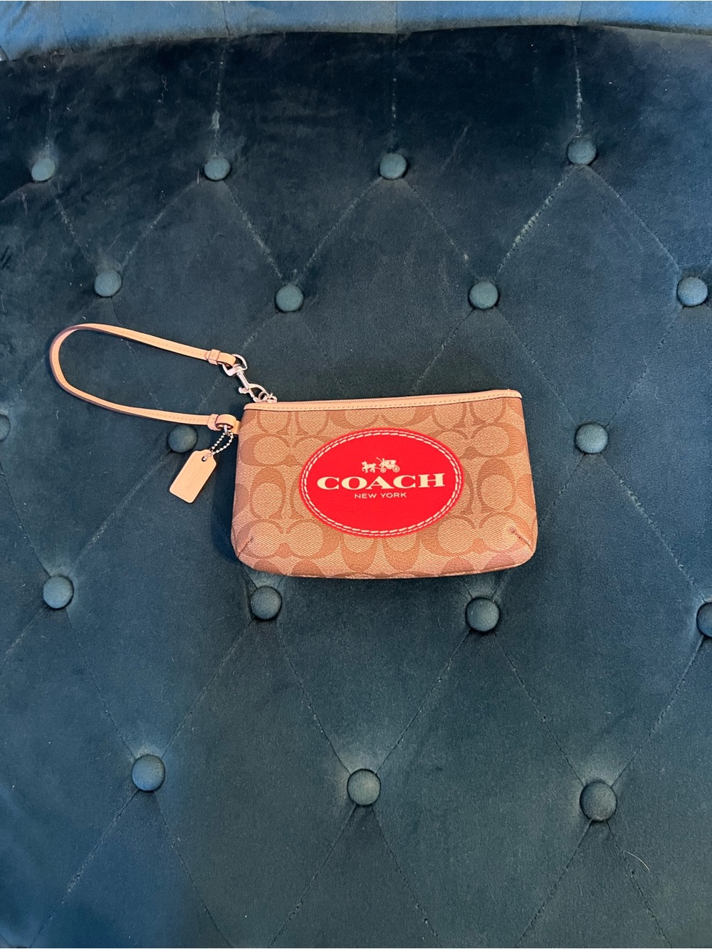 COACH Khaki & Vermillion Horse & Carriage Signature Med Wristlet